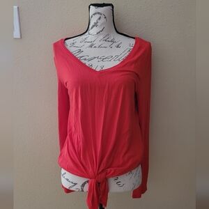 Express Red Tie-Front V-Neck Blouse
